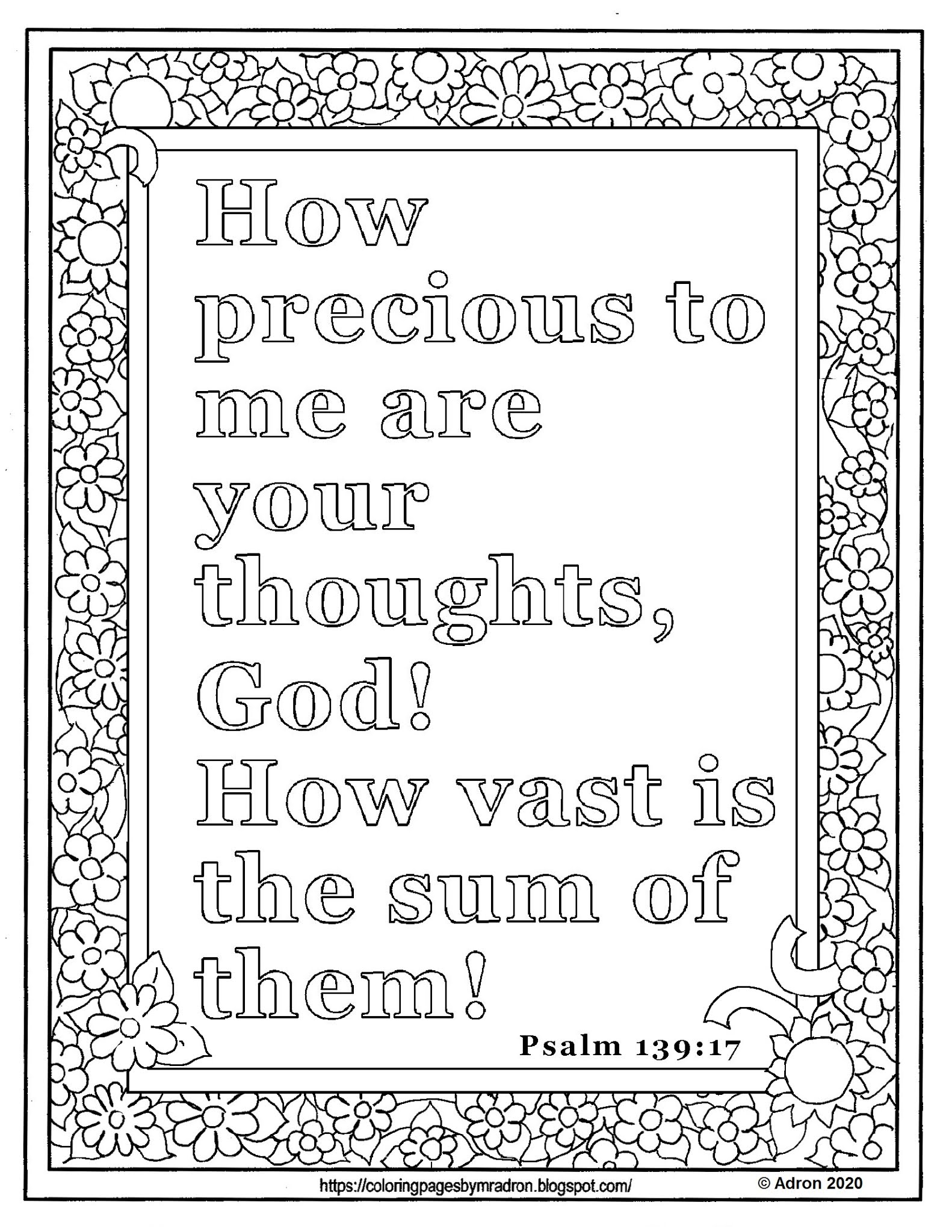 Coloring Pages for Kids by Mr. Adron: Free Psalm 139:17 Printable