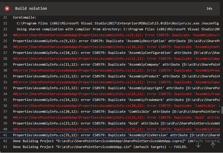 How to fix Azure DevOps Error CS0579