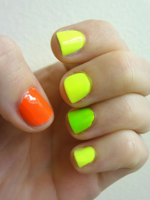 Neon nail polish, neon yellow, neon green, neon orange