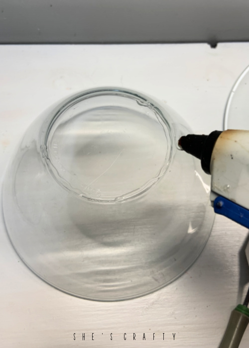 glue glass dishes together to make a temporary cake stand