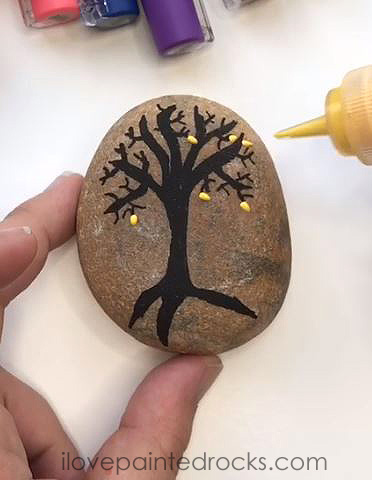 Fall Rock Painting Tutorial: Autumn Tree with Falling Leaves - I