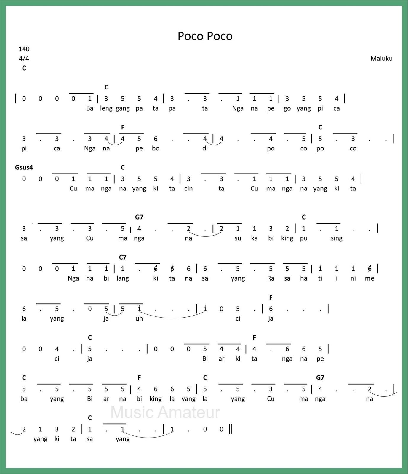 Not Angka Poco Poco SEPUTAR MUSIK