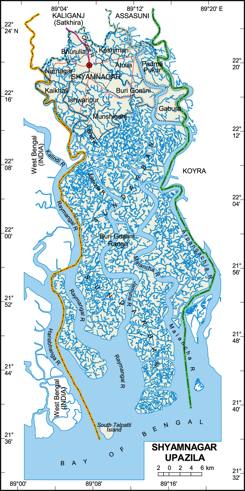 Shyamnagar Upazila Map Satkhira District Bangladesh