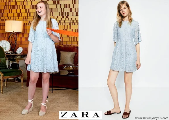 Princess Ariane wore  Zara light-blue lace babydoll mini dress