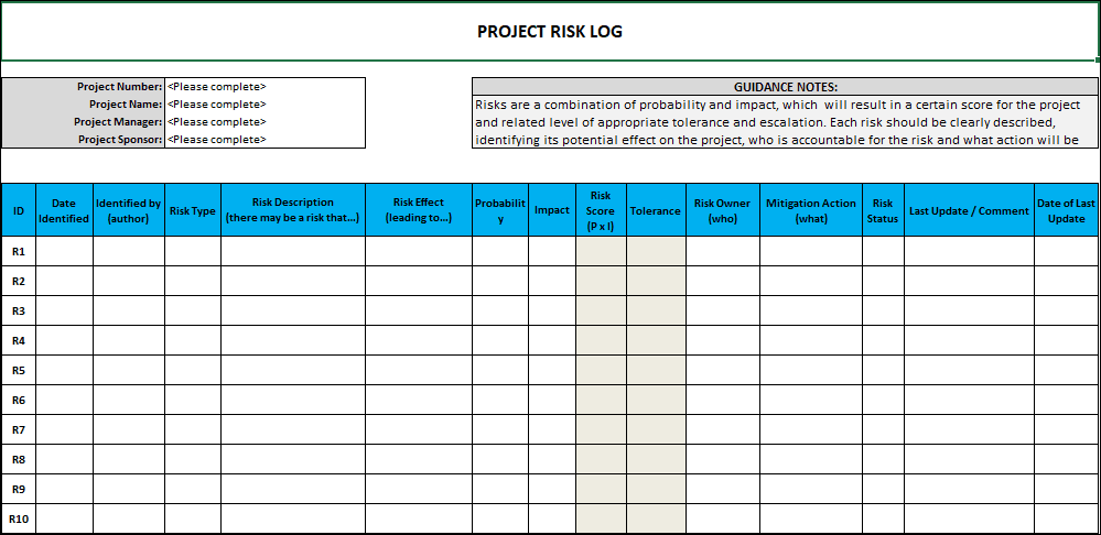 Project Risk And Issue Log Template Risks And Issues Template It Is