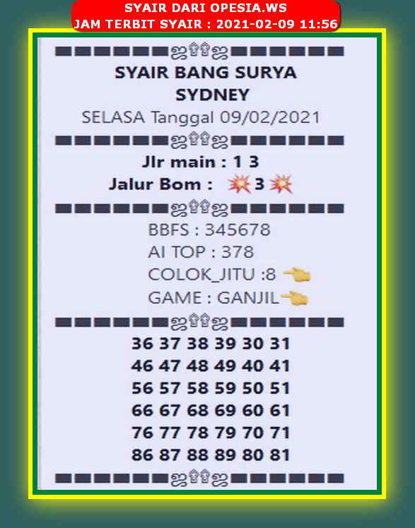 Syair Sdy Hari Ini Selasa 9 Februari 2021 | Opesia Official