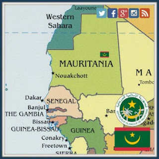 Mauritanian flag with map of Mauritania