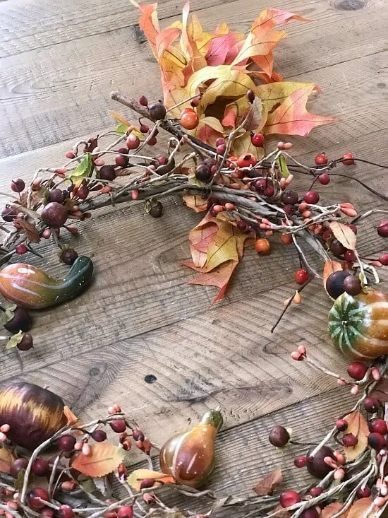 Fall leaves and wreath to decorate a 3 tiered tray for fall