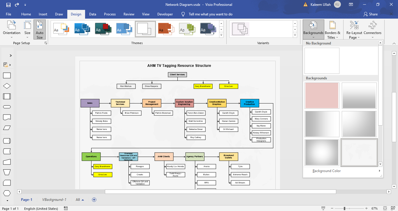 How to change Background color in Microsoft Visio?