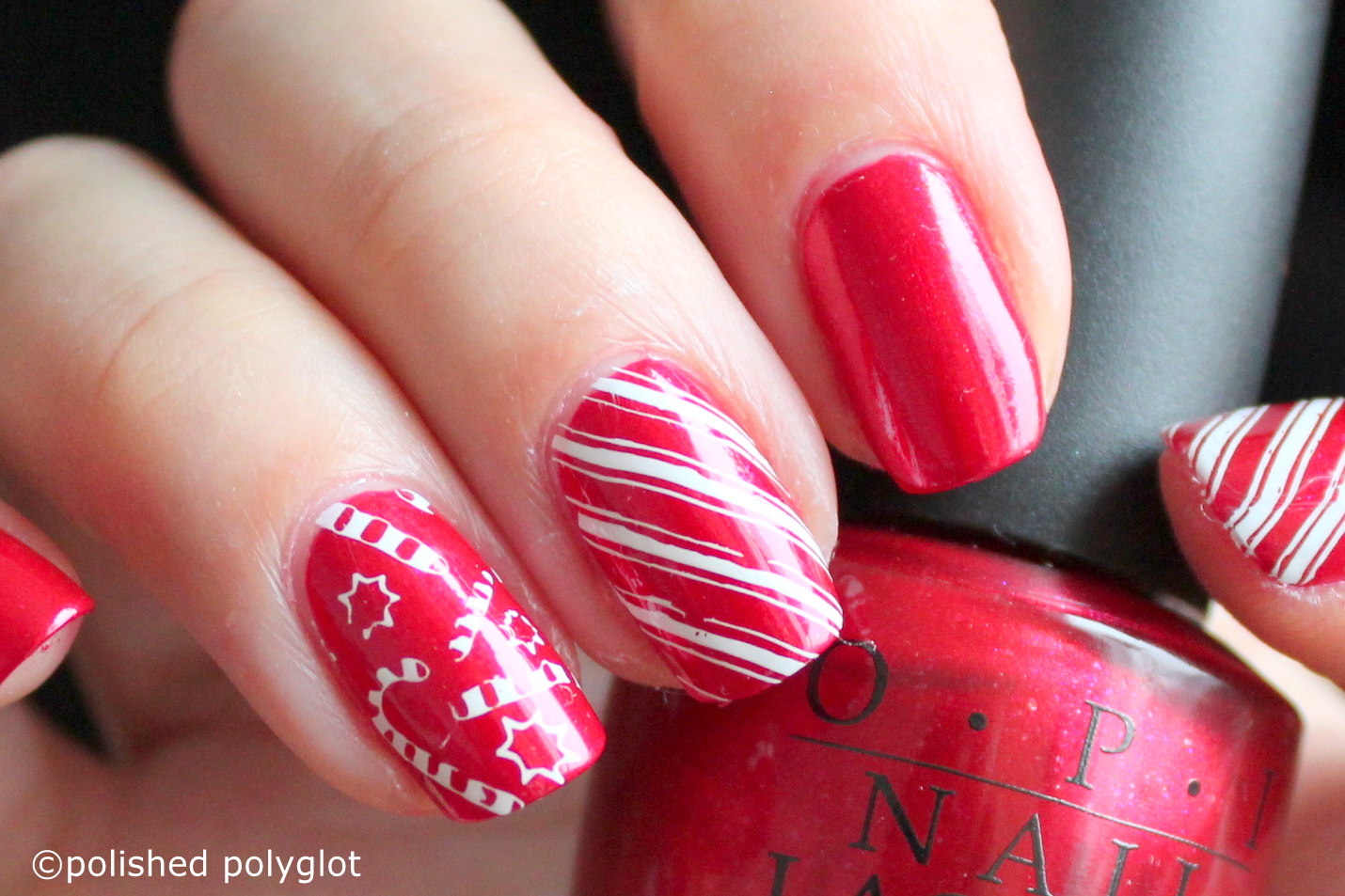 10. Sparkly Red and Green Ombre Nails with a Candy Cane Accent - wide 6