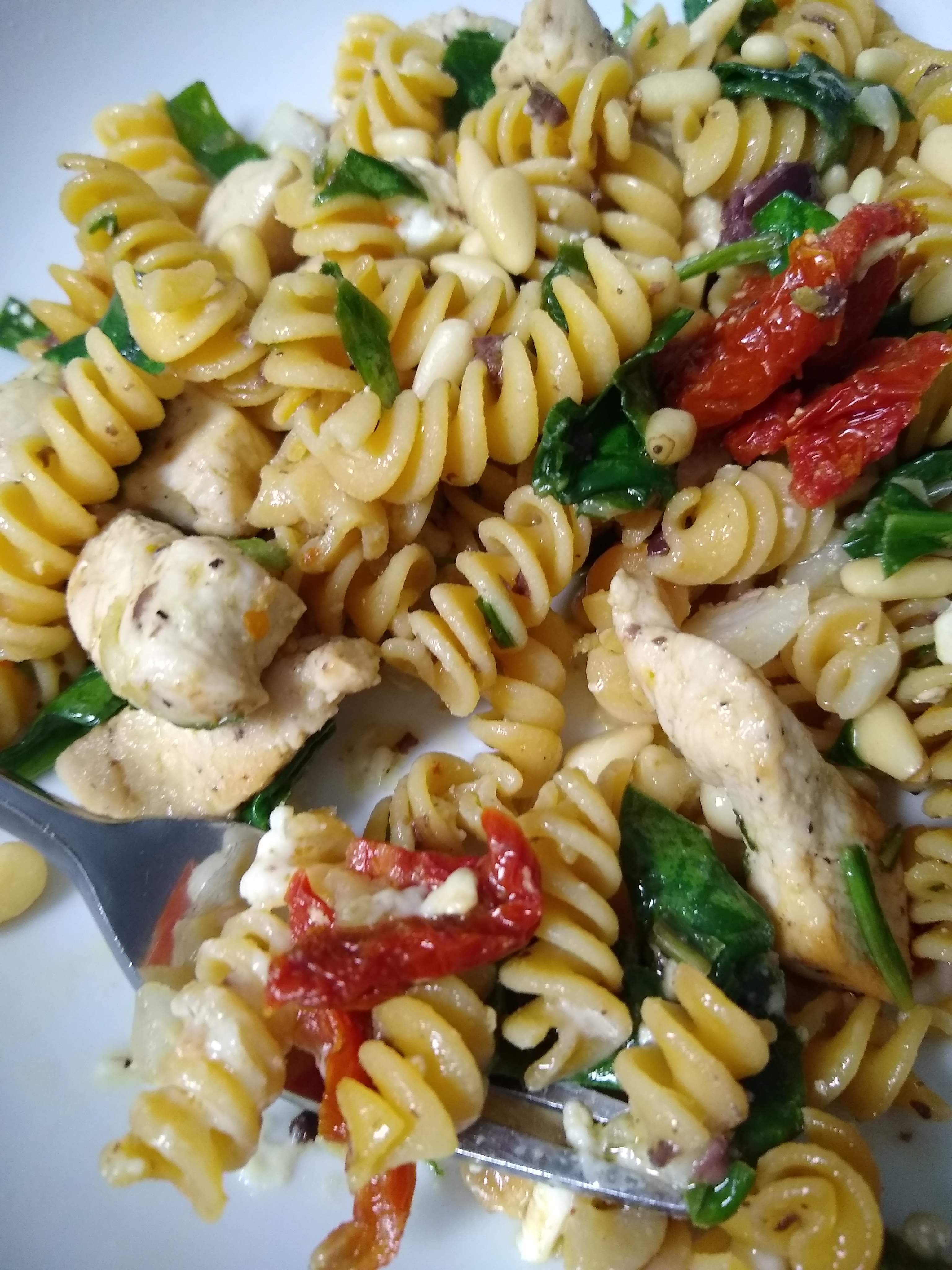 Coastal Bohemian Greek Style Chickpea Pasta Salad with Chicken Glutenfree