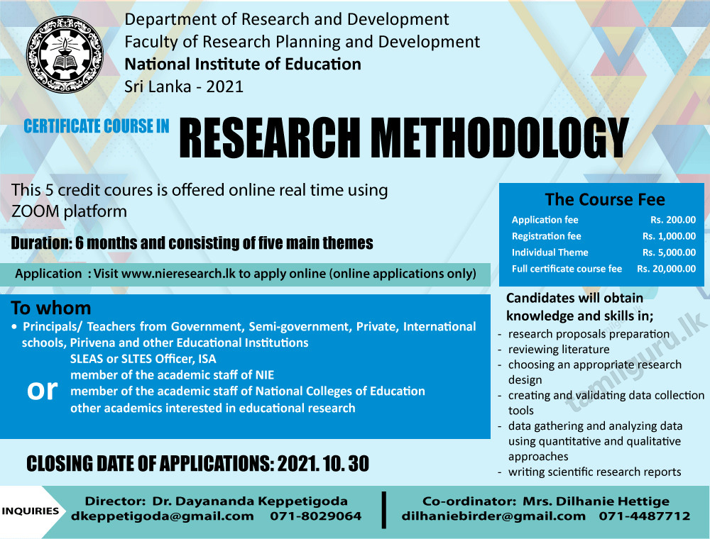 Certificate Course in Research Methodology 2021 - National Institute of Education (NIE)
