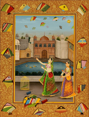 Buy Watercolor Mughal Art Festival of Kites Painting