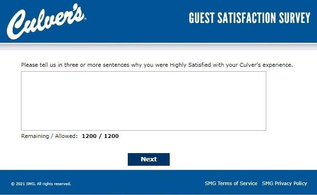 culver's restaurant survey