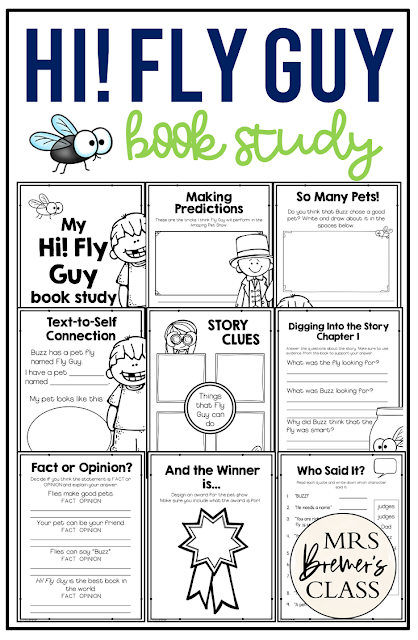 Hi Fly Guy book study literacy unit with Common Core aligned companion activities for First Grade and Second Grade
