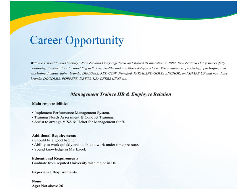 application for the post of management trainee