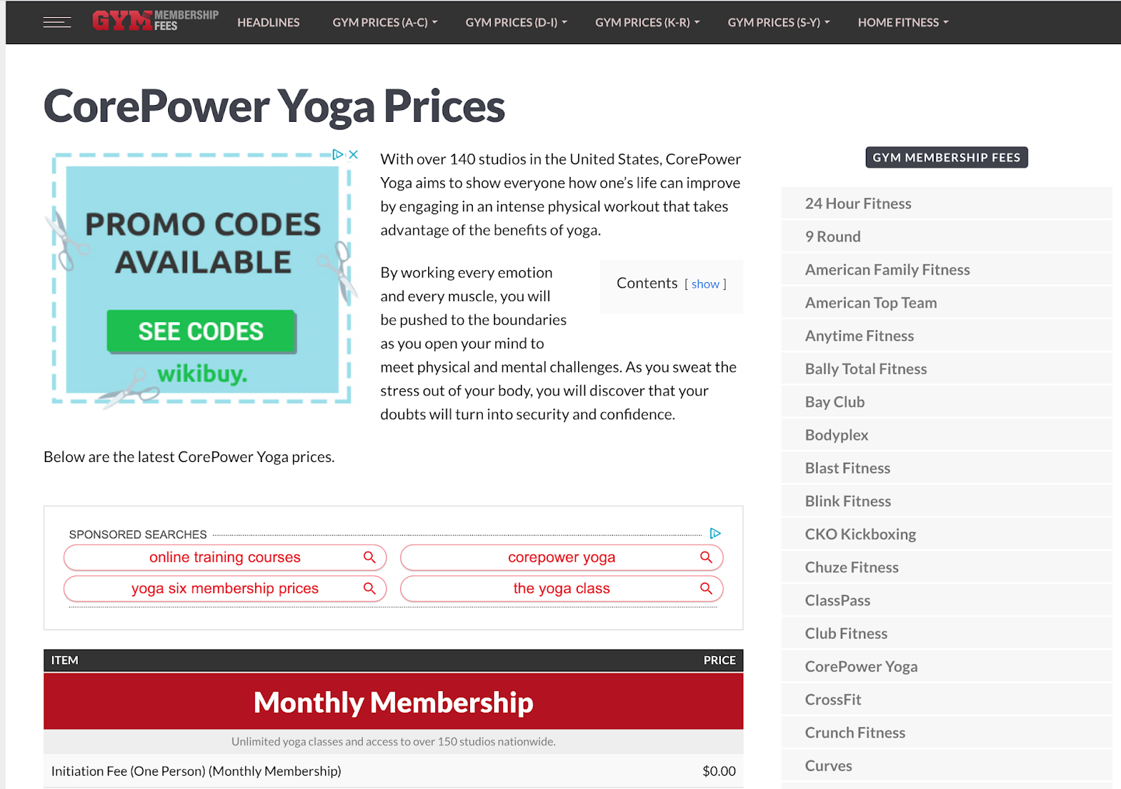CorePower Yoga Prices