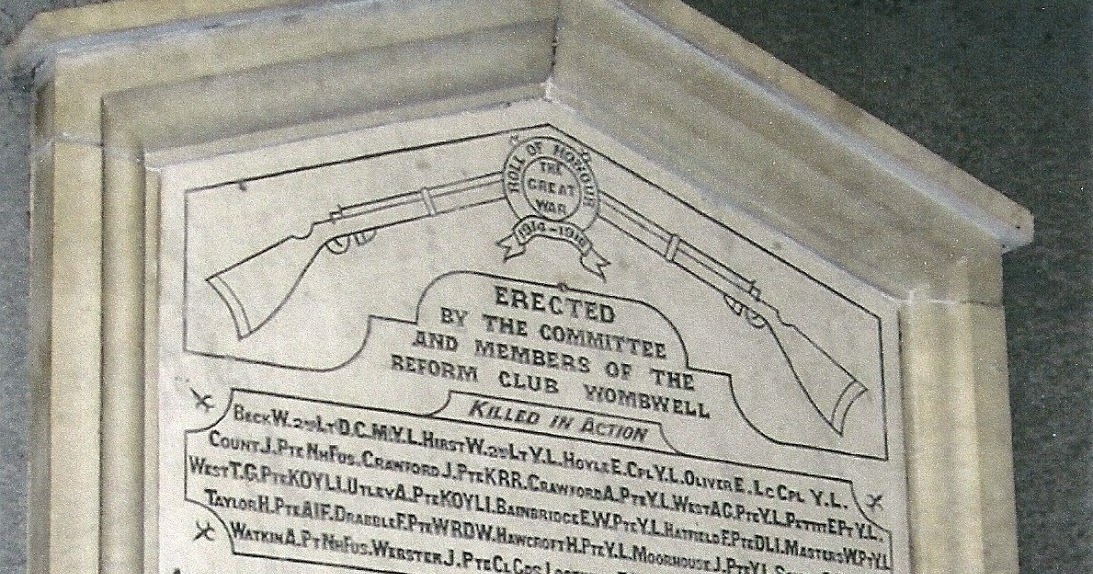 Wombwell 1914 1918 Wombwell Reform Club Memorial