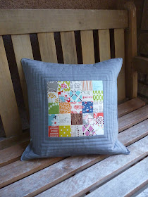 scrappy square patchwork linen colorful pillow