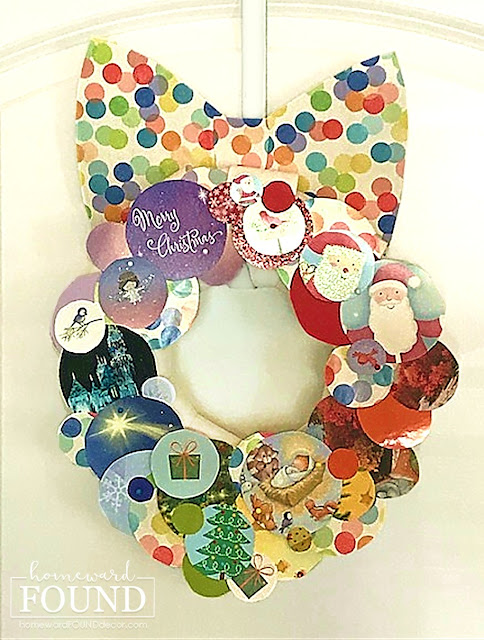 Christmas,Christmas Decor,holiday,paper crafts,crafting,dollar store crafts,re-purposing,up-cycling,wreaths,color,colorful home,,DIY,diy decorating,ROYGBIV,trash to treasure,Christmas card crafts,Dollar Tree crafts,Dollar Tree,color palettes,colorful Christmas,color,merry and bright, happy holidays, happy Christmas