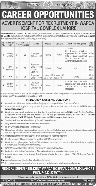 WAPDA Hospital Complex Lahore Jobs 2019-Download Application