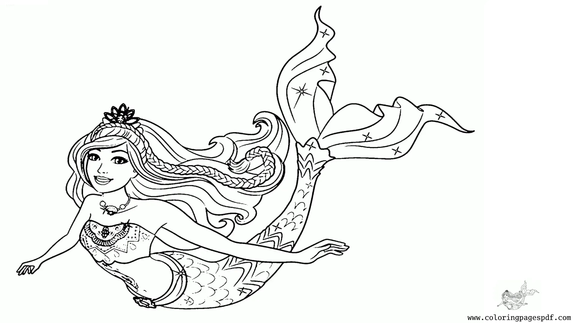 Coloring Page Of A Mermaid Swimming