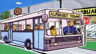 An animation shows Alphabet Town. Sesame Street Preschool is Cool ABCs With Elmo