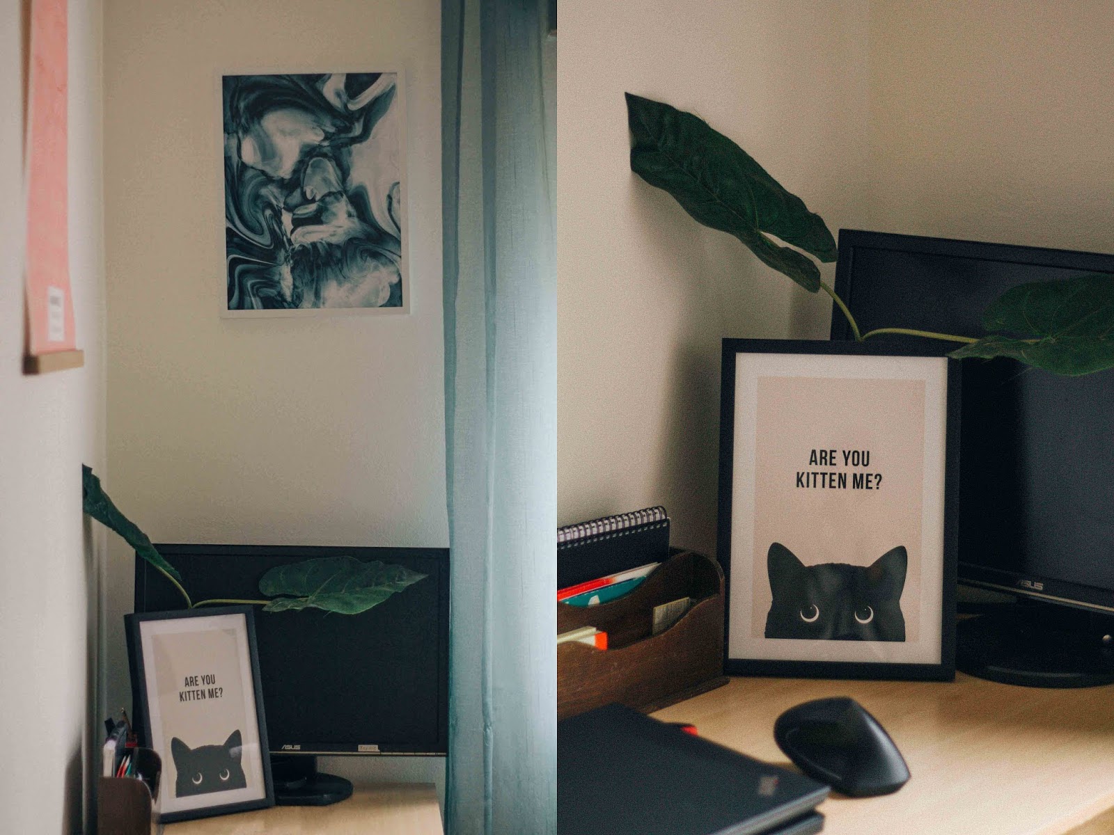 Foi com a Desenio que voltei a decorar as paredes da minha casa. Eu, como tantas outras pessoas, estou a trabalhar a partir de casa devido à situação em torno do covid-19. Já há algum tempo que queria melhorar o aspeto desta divisão, que agora é o meu “home office”. Por outras palavras, queria redecorar um quarto meio vazio que até então estava sem grande utilidade, já que agora é onde passo uma boa parte dos meus dias.