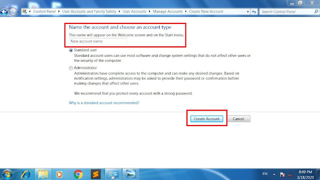how to create account in windows 7