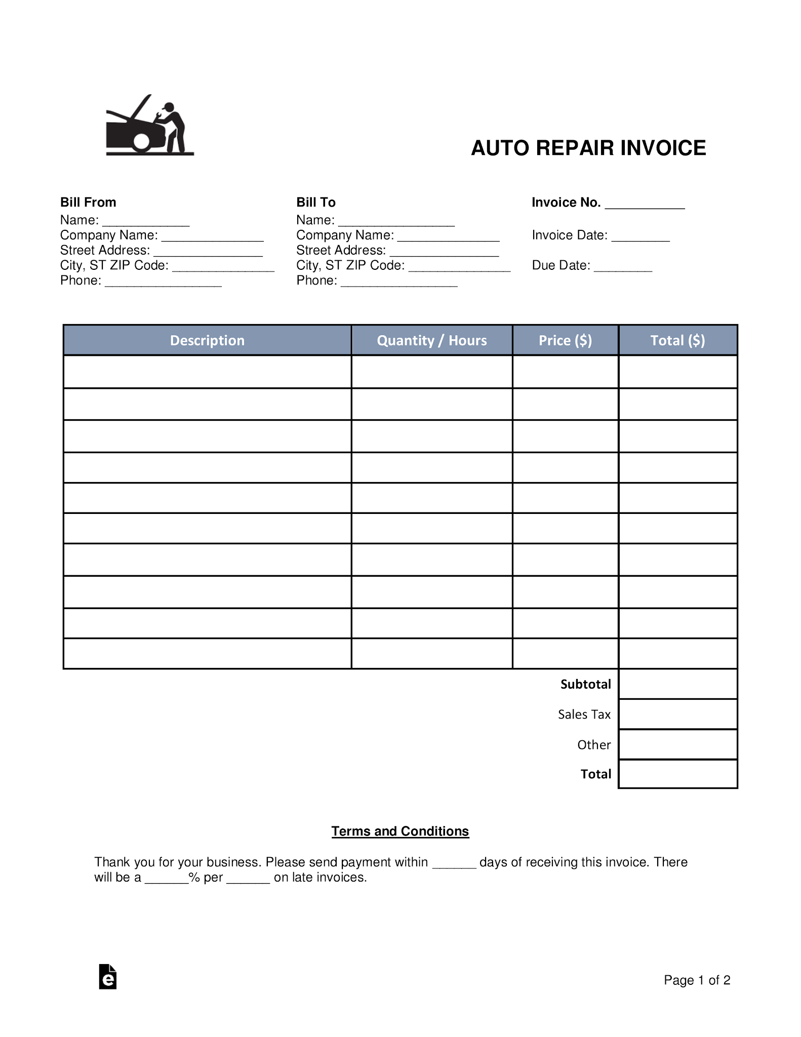 custom auto repair invoice software