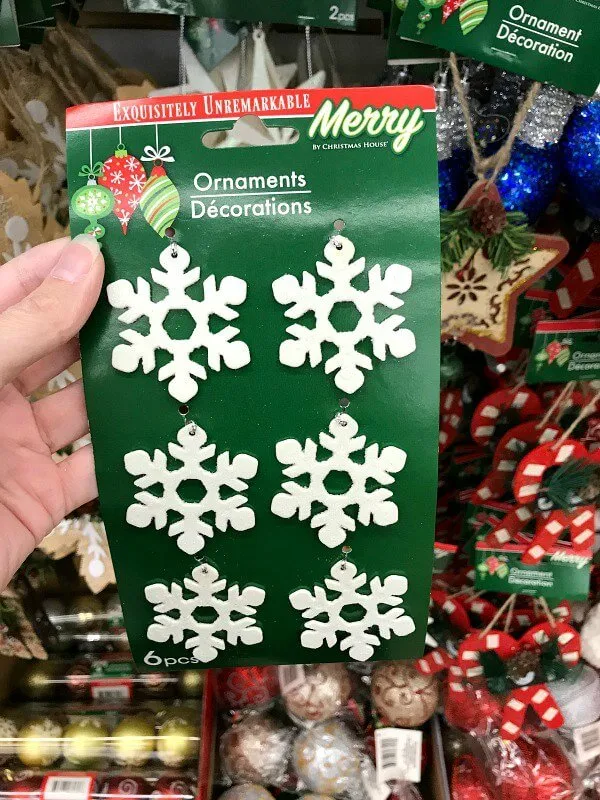 Mini Snowflake Ornaments at Dollar Store in hand