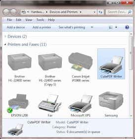 CutePdf Writer printer in Devices and Printers folder