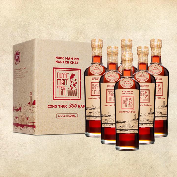 Thùng 6 Chai Nước Mắm Tĩn Cá Cơm Than Nhãn Đỏ Độ Đạm 40N 500Ml