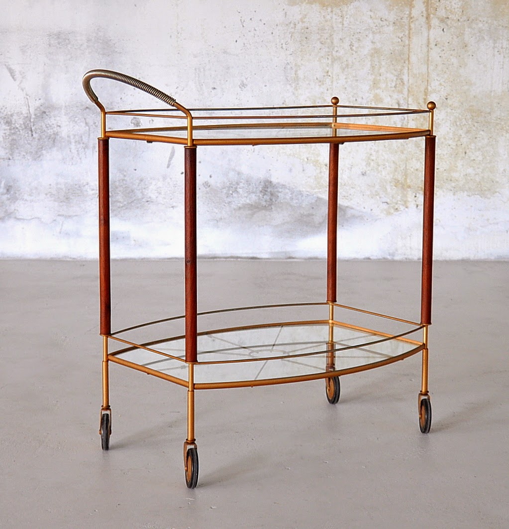 SELECT MODERN Teak & Bronzed Rolling Bar Cart