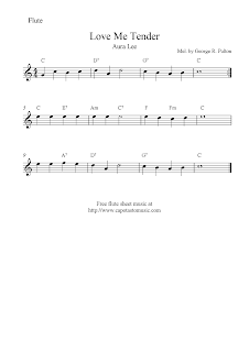 Easy Sheet Music For Beginners: Love Me Tender (Aura Lee), free flute ...