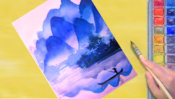 sunset watercolor pink draw step landscape beginner tutorial