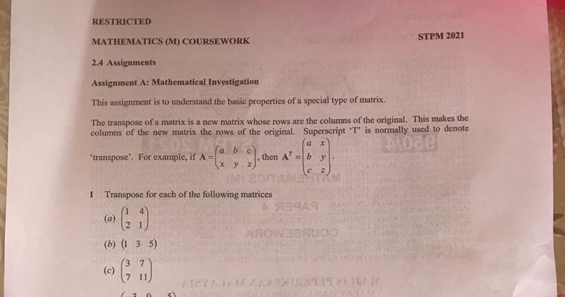 Mathematics (t coursework stpm 2019) picture