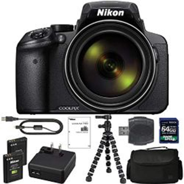 Nikon COOLPIX P900 Digital Camera: with 83x Optical Zoomand Built-in Wi-Fi(Black) + 64GB 1200X SDXC Card + 2 EN-EL23 Batteries + Case +Flexible Tripod + Pro Bundle