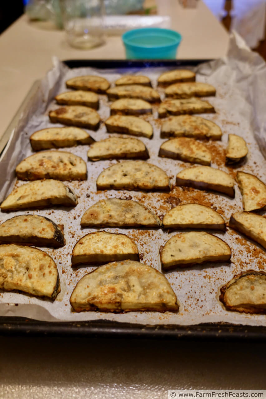 Farm Fresh Feasts Crispy Baked Eggplant Chips with Spiced Yogurt