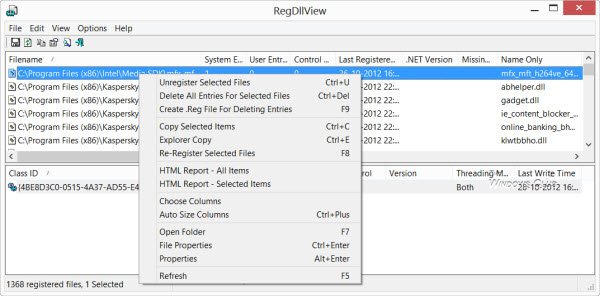 RegDllView le permite ver todos los archivos DLL registrados en una computadora con Windows