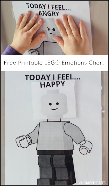 Free printable LEGO "Today I feel" visual emotions chart for kids from And Next Comes L
