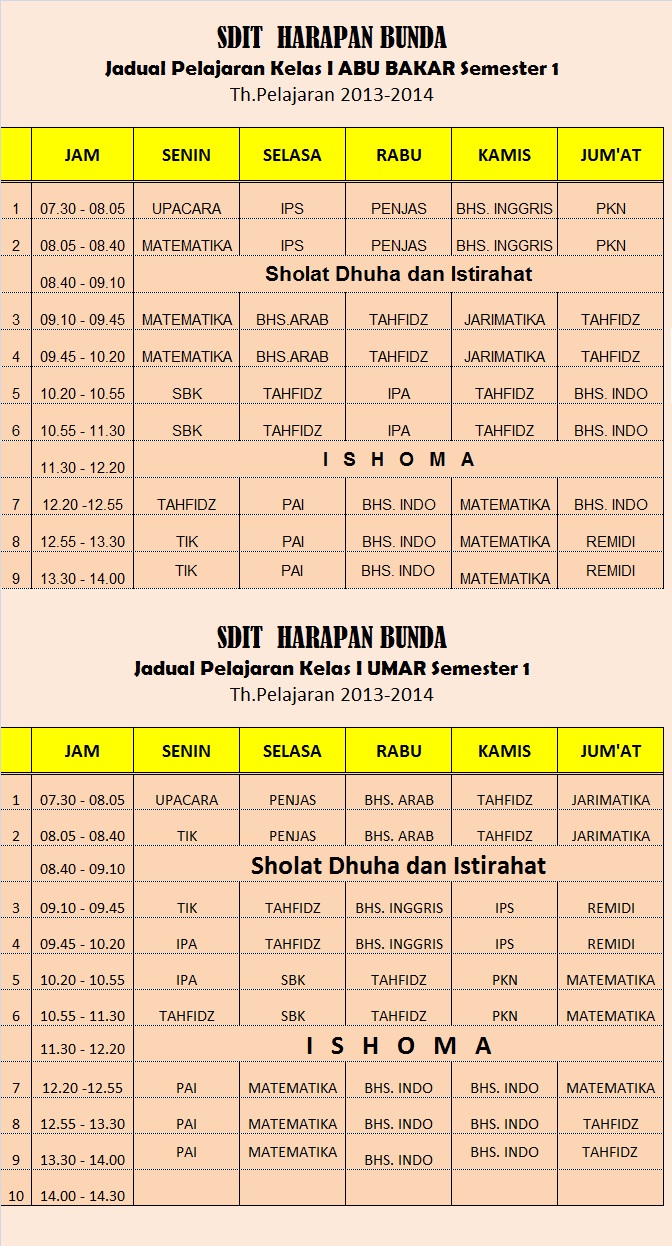 Jadwal pelajaran dan Kalender Pendidikan TA 2013 / 2014 
