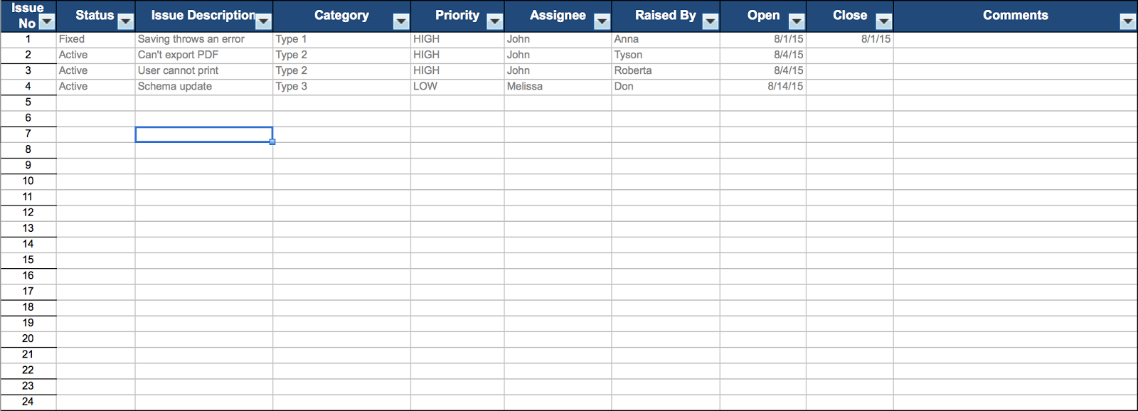 issue-tracker-excel-template