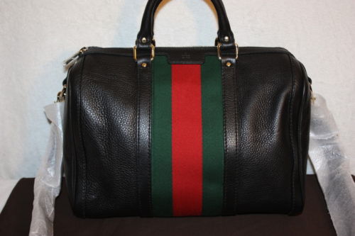 Gucci Vintage Web Boston Bag Black Leather | IUCN Water