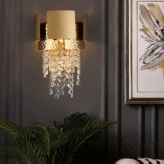 Gold Wall Lamp Modern Crystal Bedside LED Wall Light Scone Fixture