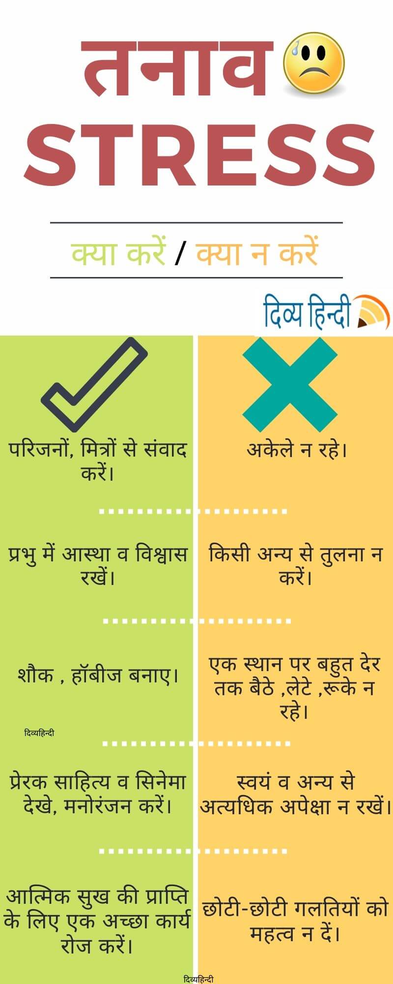 तनाव(Stress) क्या करें/क्या न करें infographic