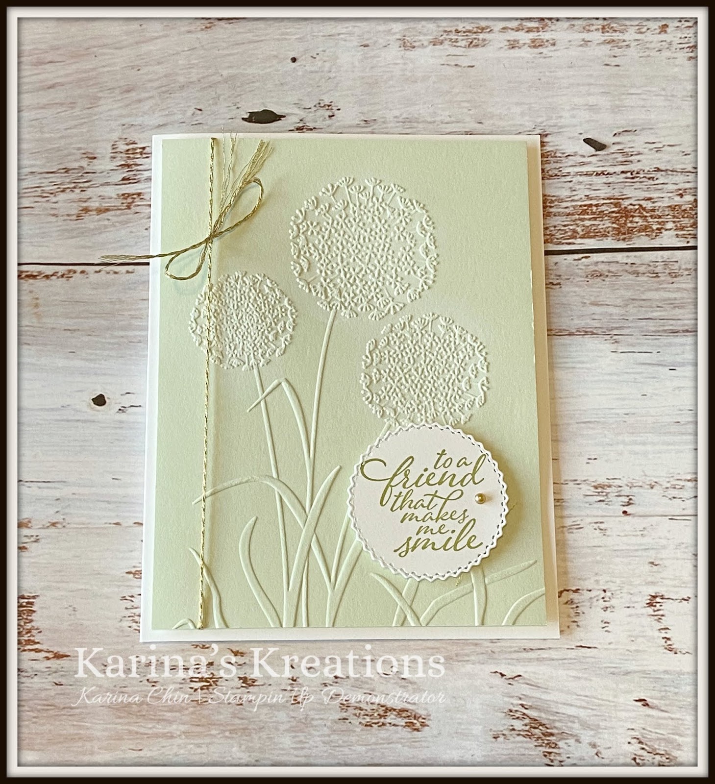Elegant card made with the Dandelion 3D Embossing Folder! Karina Chin
