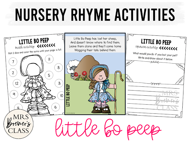 Little Bo Peep activities unit with literacy and math Common Core aligned companion activities for Nursery Rhymes in Kindergarten