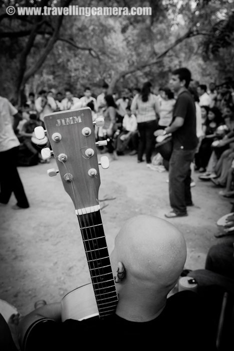 Delhi Drum Circle @ Deer Park, Hauz Khas Village, Delhi, INDIA  : Posted by VJ SHARMA on www.travellingcamera.com : Thanks to Facebook that I got to know about this event and I moved towards this wonderful place called Deer Park in Hauz Khas Village !!! Check out this PHOTO JOURNEY through various drum beats, dance moves, other musical instruments, Enthusiastic people and loads of Fun...Although I don't know many of these folks but all of them were rocking... I was there with Camera but hardly I was able to focus on Photography because their music was amazing and I preferred to enjoy the music instead...Although I don't know many of these folks but all of them were rocking... I was there with Camera but hardly I was able to focus on Photography because their music was amazing and I preferred to enjoy the music instead...It was just the beginning when people started enjoying the music to the core and dancing at the place they were sitting...Initially these folks with drums were settled on the benches arrnged in a Circle and over the time they started moving around & dancing with their drums...