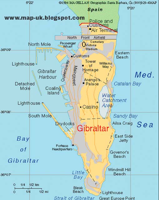 Map of UK: Gibraltar Region Political Map